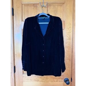 Lauren Ralph Lauren Navy Blue Silk Blend Velvet Button Down Shirt Plus Size 16W